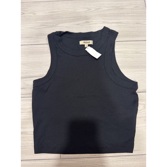 Madewell Tops - Madewell Brightside High-Neck Tank Top Black Ribbed Crop Small NWT